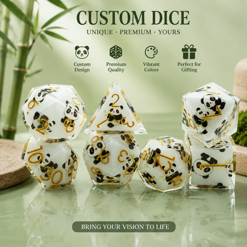 Custom Sharp Edge Panda Heart Resin Dice