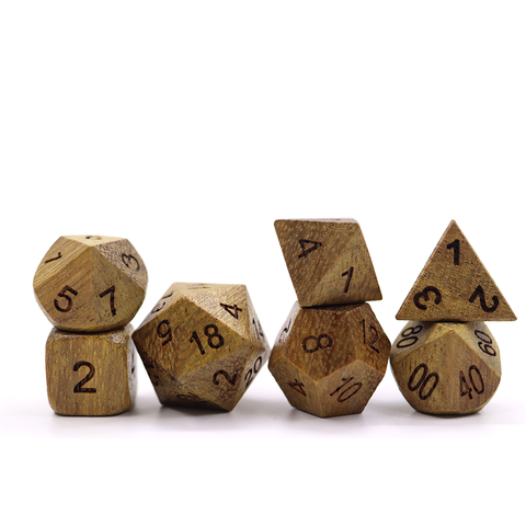 Brown Wooden Polyhedral DND RPG Dice Set