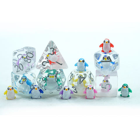 Polyhedral Resin Dice Kit Rainbow Penguin Round